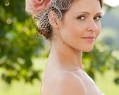 Bridal headpiece, wedding hair accessories, fascinator with a rose in powderpink, made of silk organza.