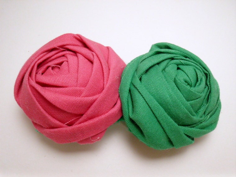 Delta Zeta college sorority sisters rose pink and nile green rolled fabric hair clip or pin accessory