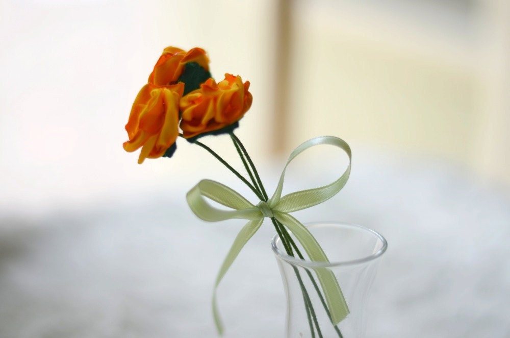 orange yellow fabric flower home decor mini bouquet--unique eco friendly table topper