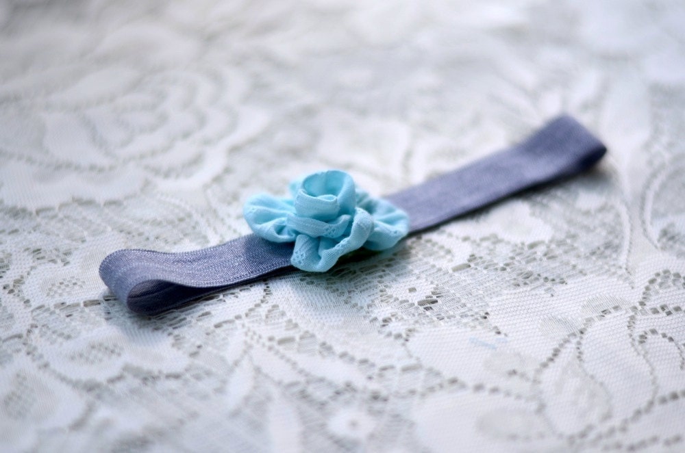 teal and lavender fabric flower headband-infant size