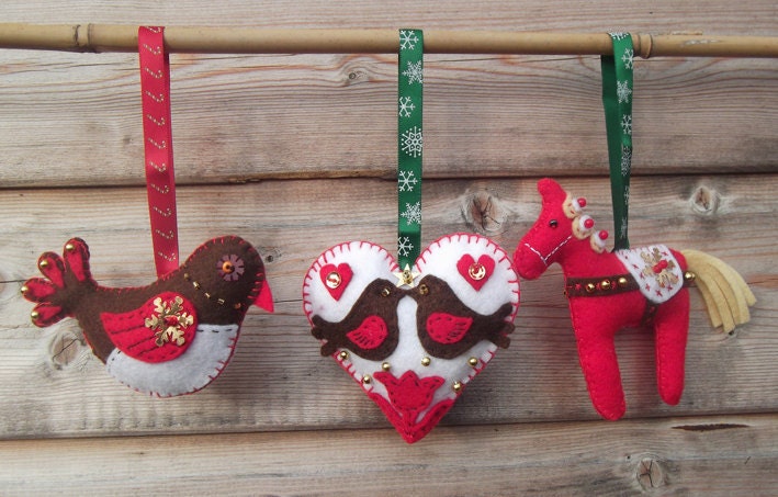 Felt Christmas decorations set of 3 by SanchoPancho on Etsy