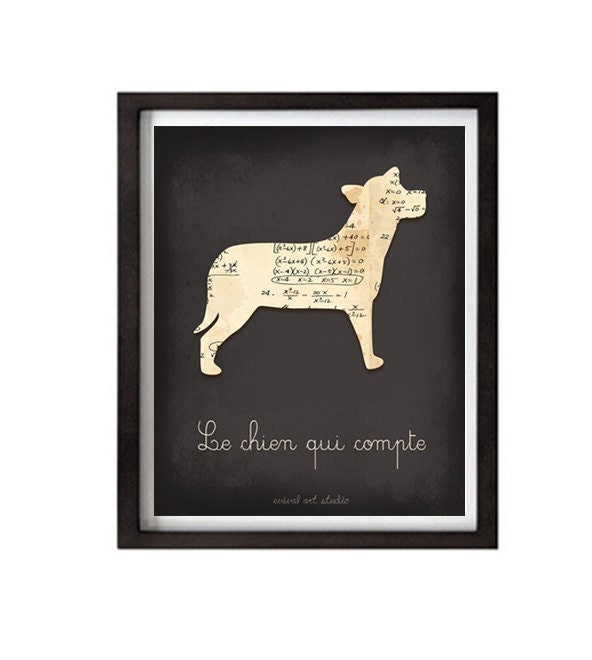 Dog Blackboard French Art Print - Le chien qui compte Tableau Noir - Nursery Decor - Kids Room Decor
