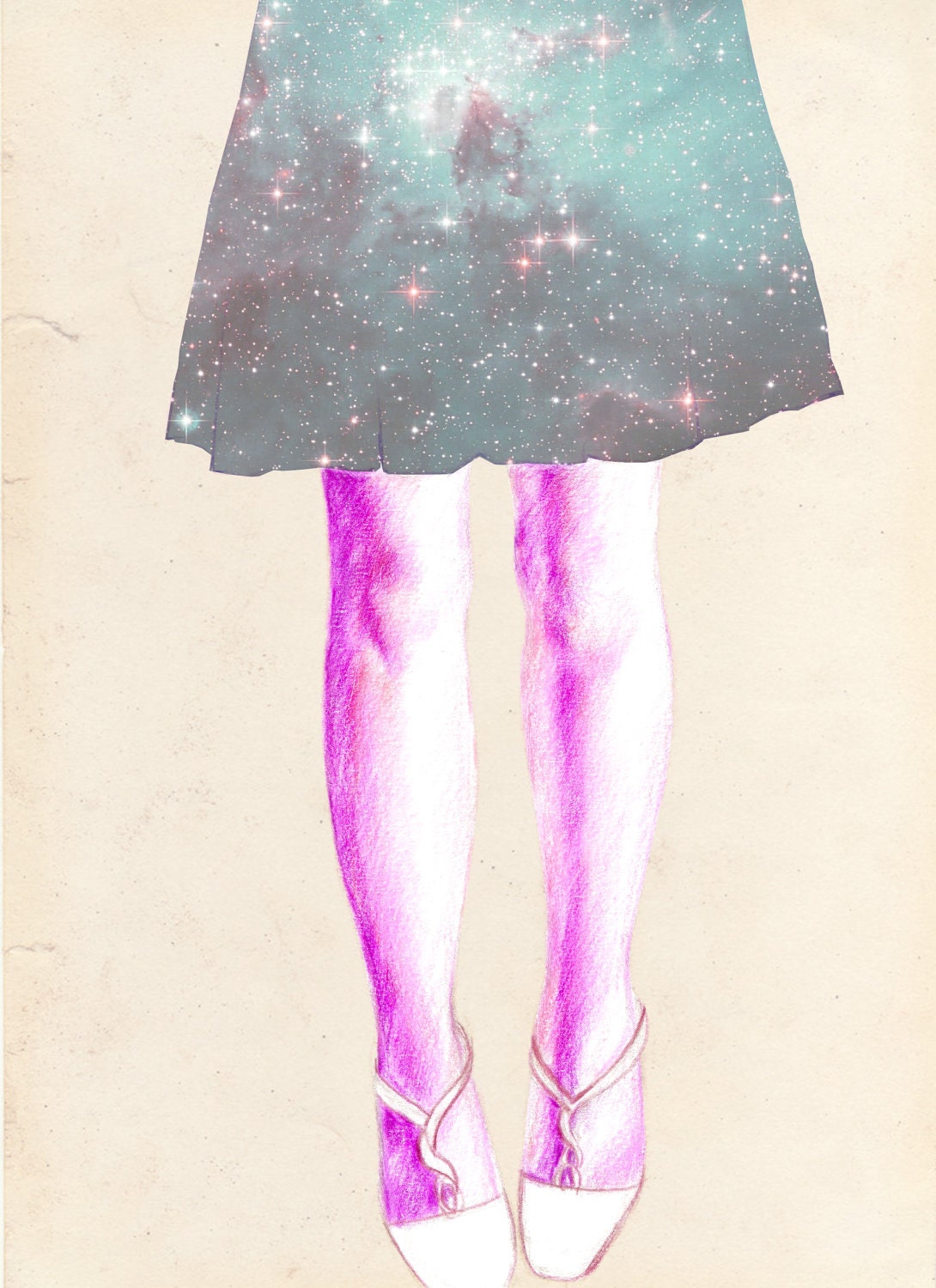 Fashion Illustration, Digital Illustration, Print of Fashion Illustration, Cosmic Skirt Pink Tights
