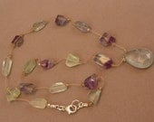 Faceted prehnite briolette pendant necklace with banded fluorite nuggets