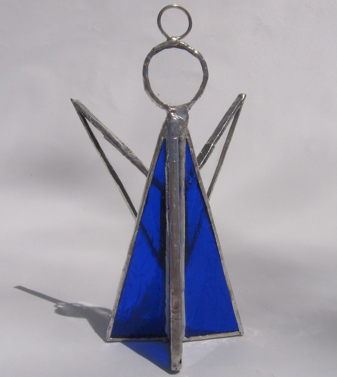 Stained Glass Angel Christmas Ornament 3D Cobalt Blue