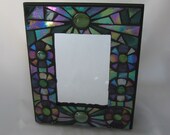 Iridized Emerald Green & Purple Stained Glass Mosaic Mirror Oil Slick Glass
