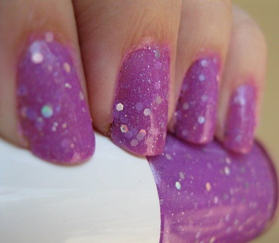 Serendipity IS My Stripper Name. Custom Neon Purple Jelly and Glitters Nail Polish Blend.
