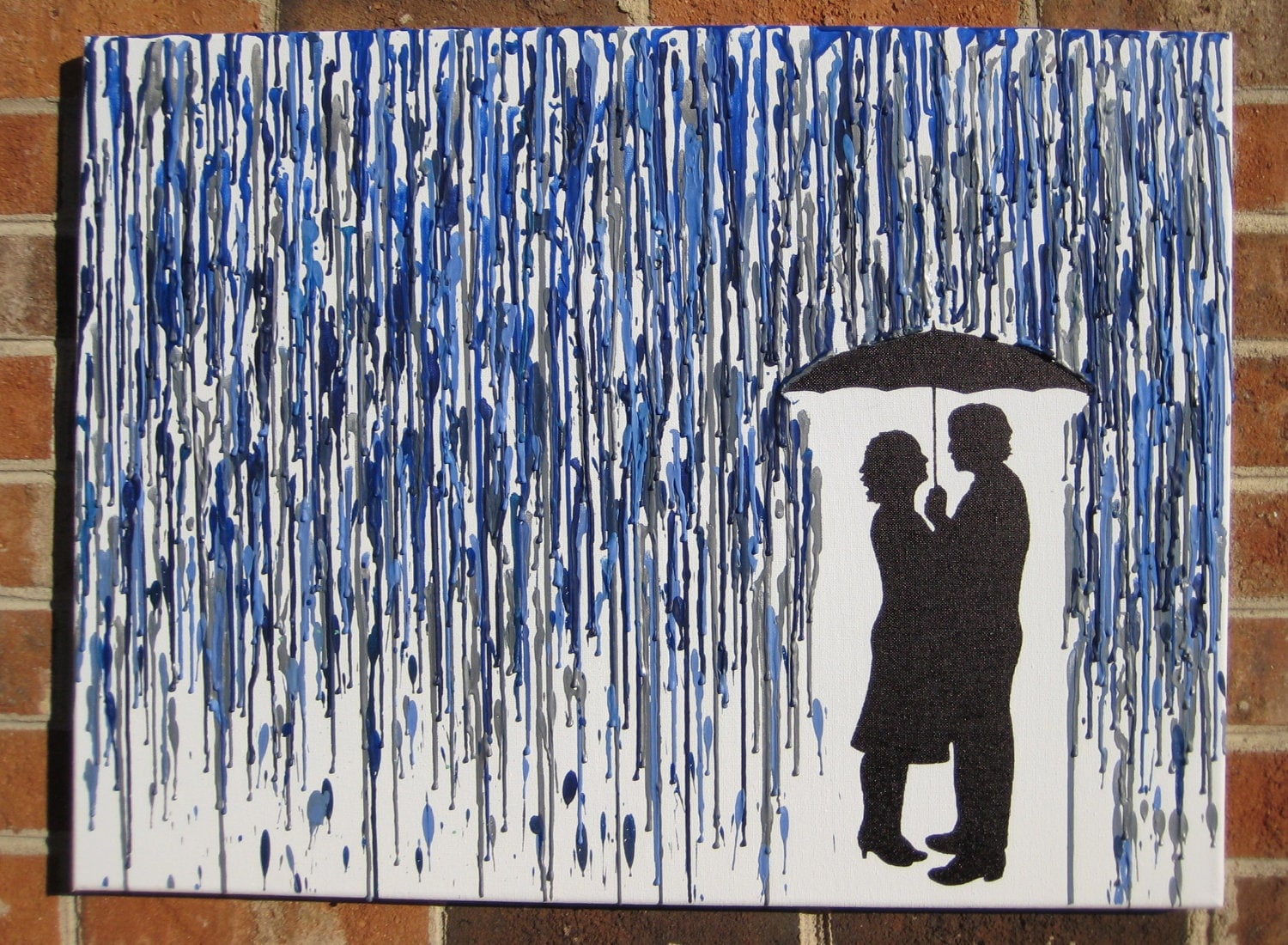 people under umbrella silhouette for crayon art