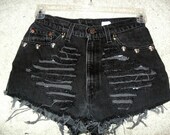 Black Distressed High Waisted Skeleton Studded Shorts LEVIS