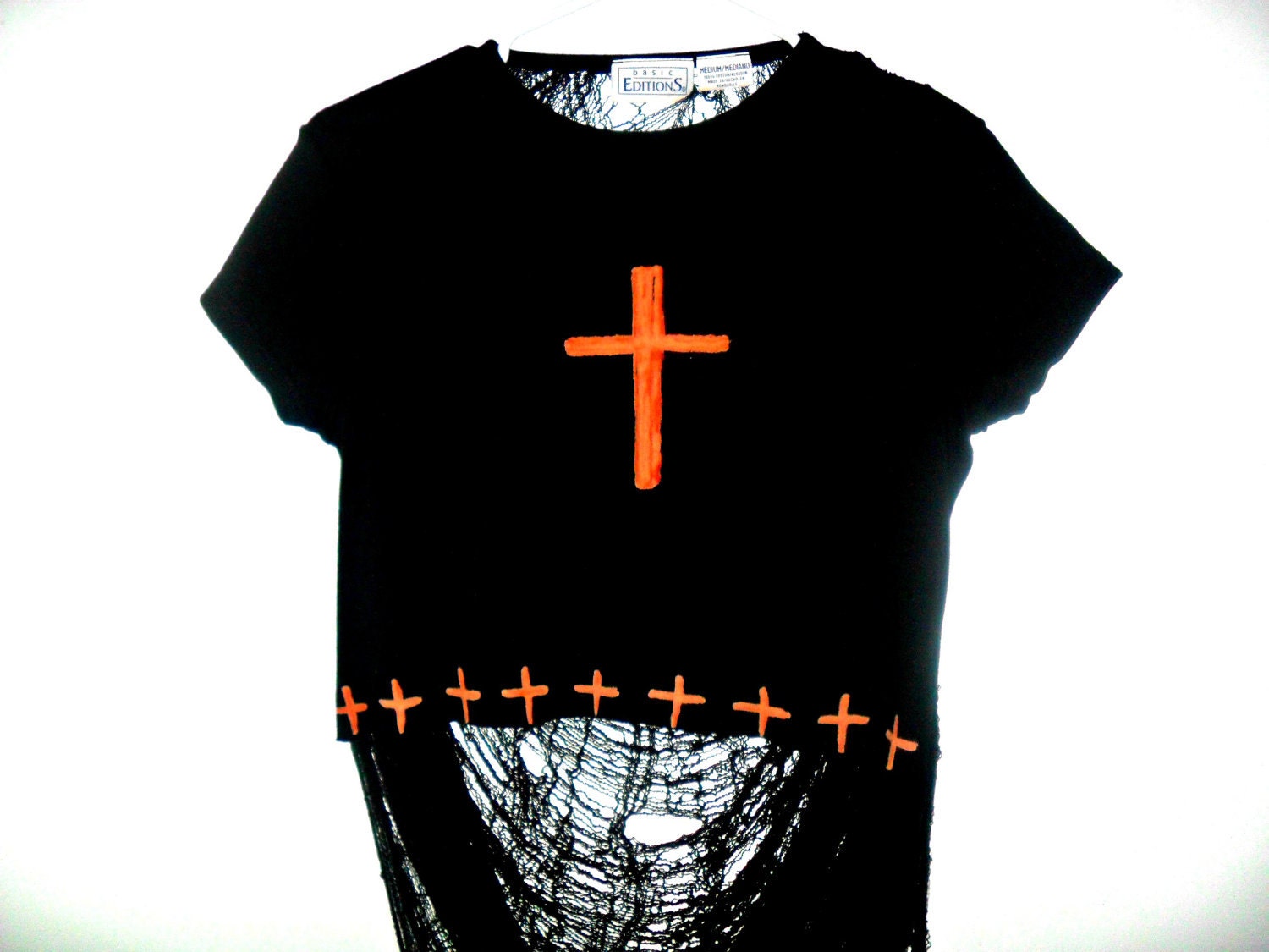 Destroyed Shredded Shirt CROP TOP Cross