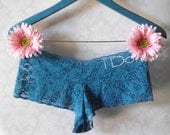 Something blue "I Do" peacock blue lace bridal panties with white rhinestuds