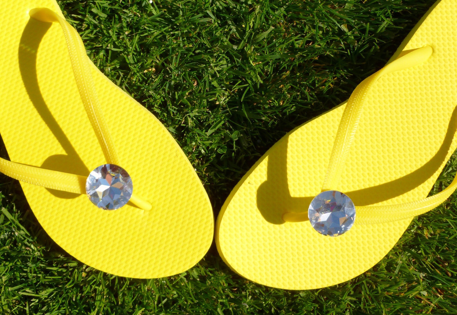 Bright Yellow Giant Rhinestone Flip Flops