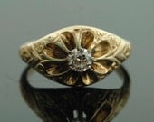 Antique Diamond Ring - 14k Yellow Gold Ring with European Cut Diamond