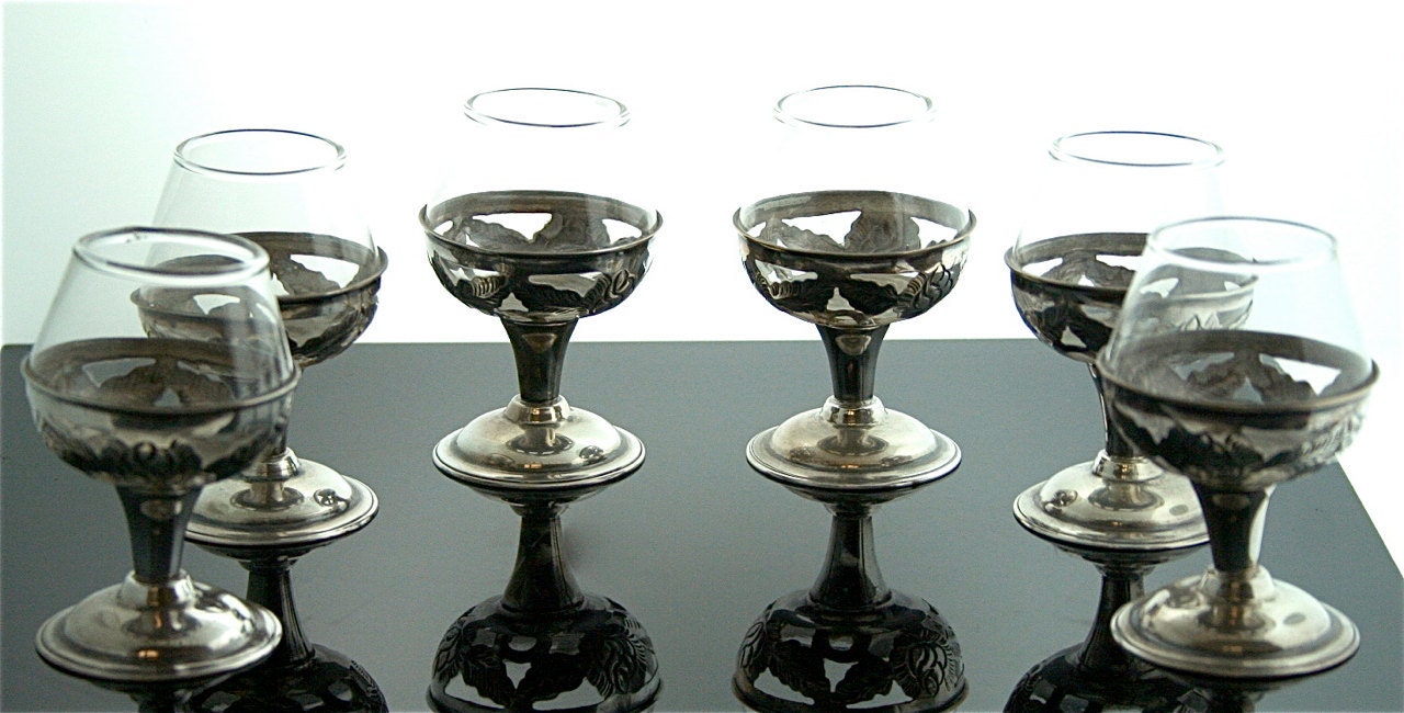 Antique Snifter Glasses - Sterling Silver Over Glass