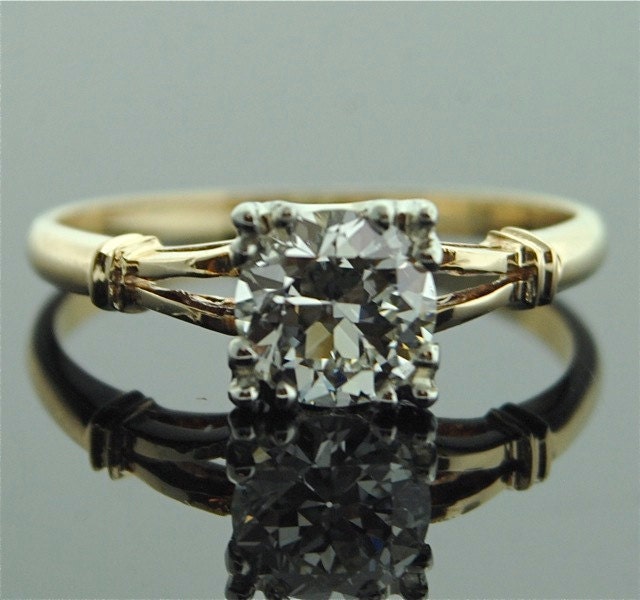 Diamond Engagement Ring - Yellow Gold with European Cut Diamond