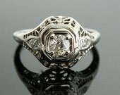 Edwardian Engagement Ring - 18k White Gold Antique Diamond Ring