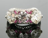 Antique Platinum 3.42 carat  Diamond & Ruby Ring