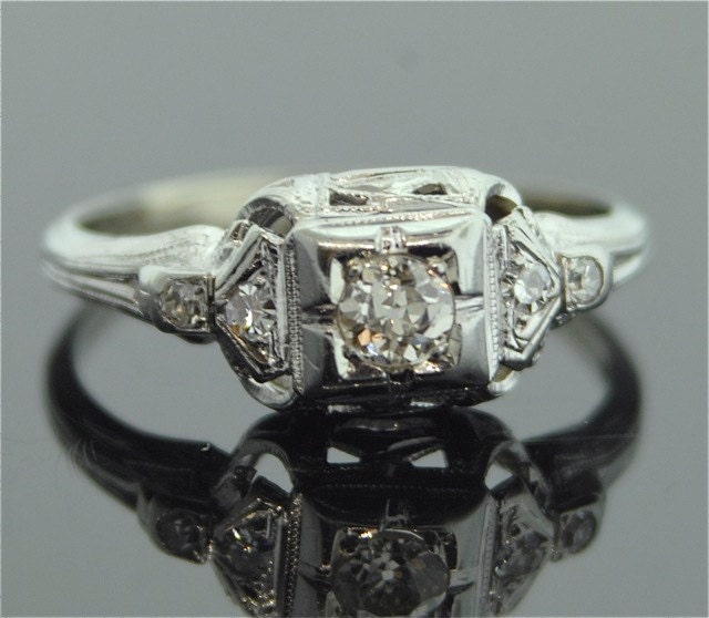 1920s Engagement Ring - 18k White Gold and Diamond Ring