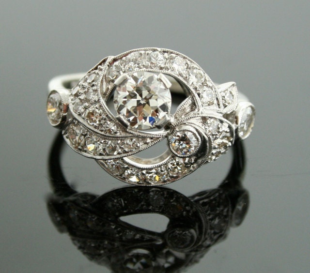 1930s Diamond Ring - Ornate 18k White Gold and Diamond Ring