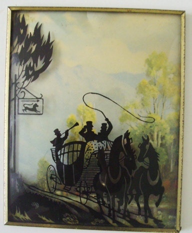 Antique Silhouette Reverse painting on convex glass Original