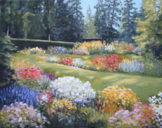 Fine Art Print 8 x 10 of acrylic landscape painting Manito Park Perennial Garden