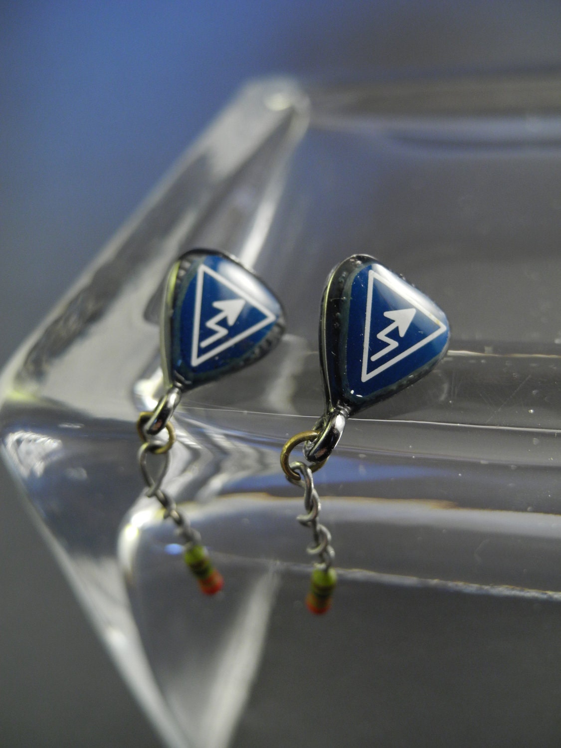 Electronic Earrings, Blue Triangle High Voltage