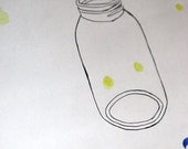 Custom Hand Drawn Wedding Guest Book Mason Jar with fireflies, Thumbprint Signature Guestbook, Free Gift with Purchase