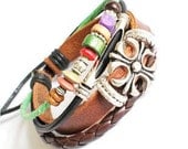 Jewelry Bangle women Leather Bracelet Girl Ropes Bracelet Men Leather Bracelet with Multicolor beads 779A