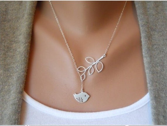 ancient vintage style silvery tree branch bird pendant women collarbone necklace XL36