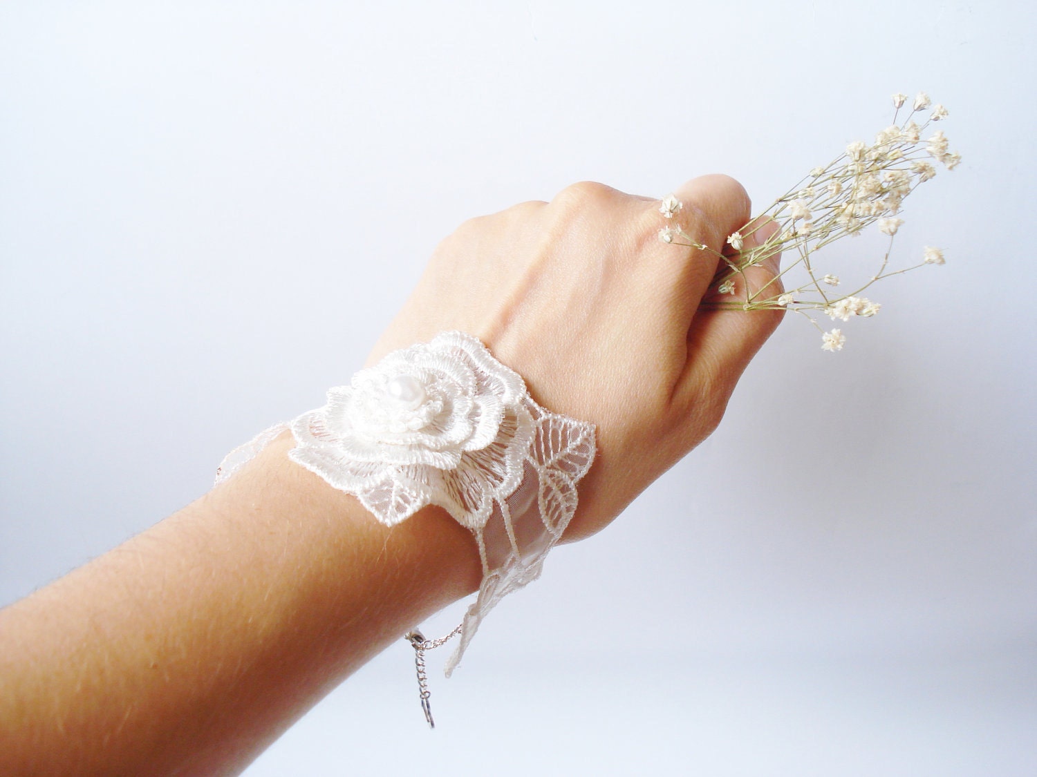 Ivory Lace Bracelet, Women accessories,  3D Flower, Bridal, Bridesmaids, Lace Cuff, Bridal Cuff