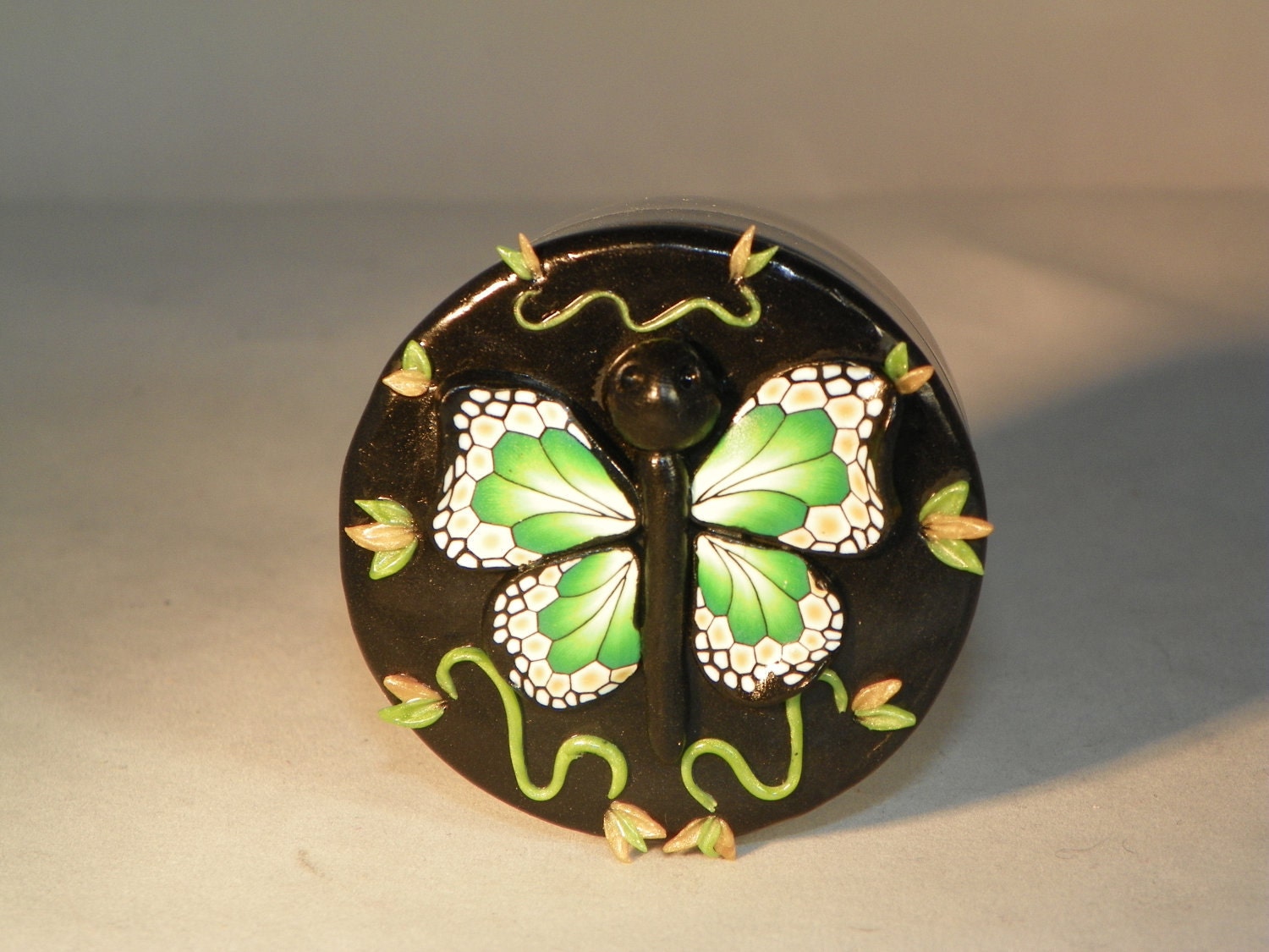 Mars-velous Green and 18k Gold Clay Butterfly Keepsake Tin