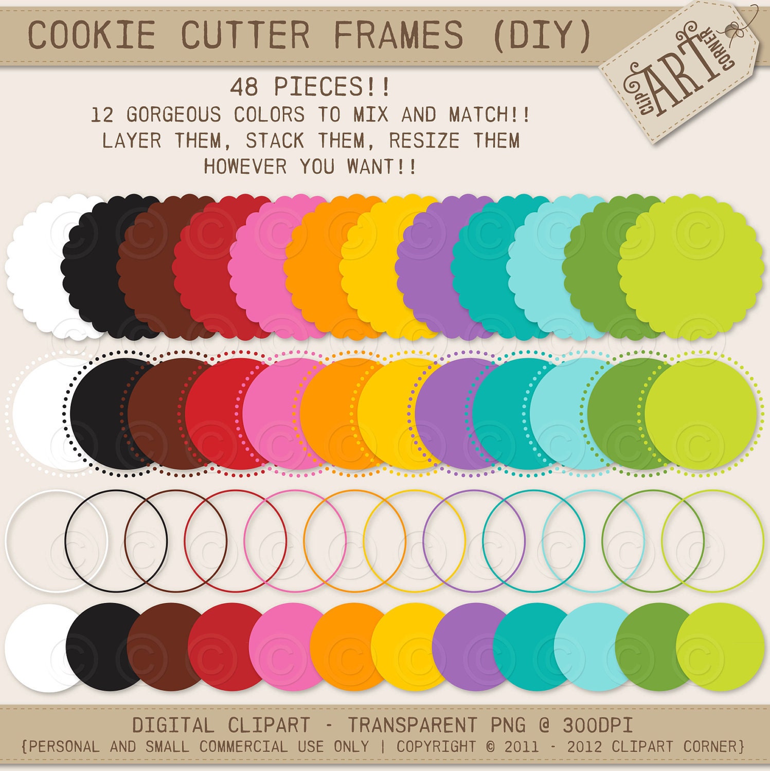 Digital Frames - Scalloped Cookie Cutter Bright (DF-9441) - Instant Download