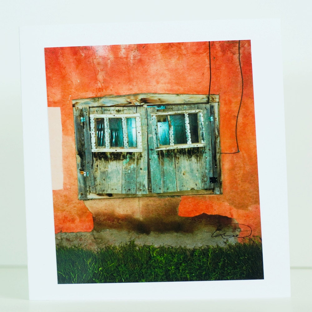 Window, old, Taos, New Mexico, terra cotta, greeting card, photographic, blank, green grass, paper, vertical