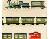 Original Framed Art: Passenger Train, USA Postage Stamp Painting