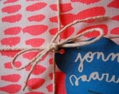 Hand printed 'Hundreds & Thousands' tea towel - Pink and Blue