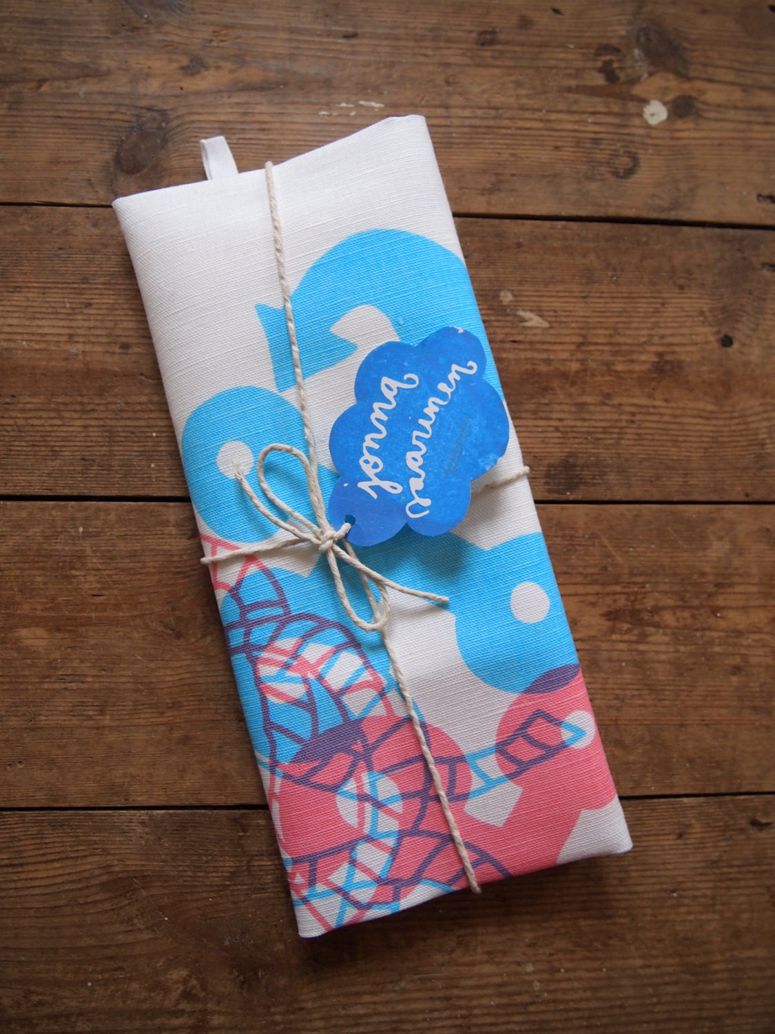 the 'Love Anchor' Tea Towel - pink & baby blue
