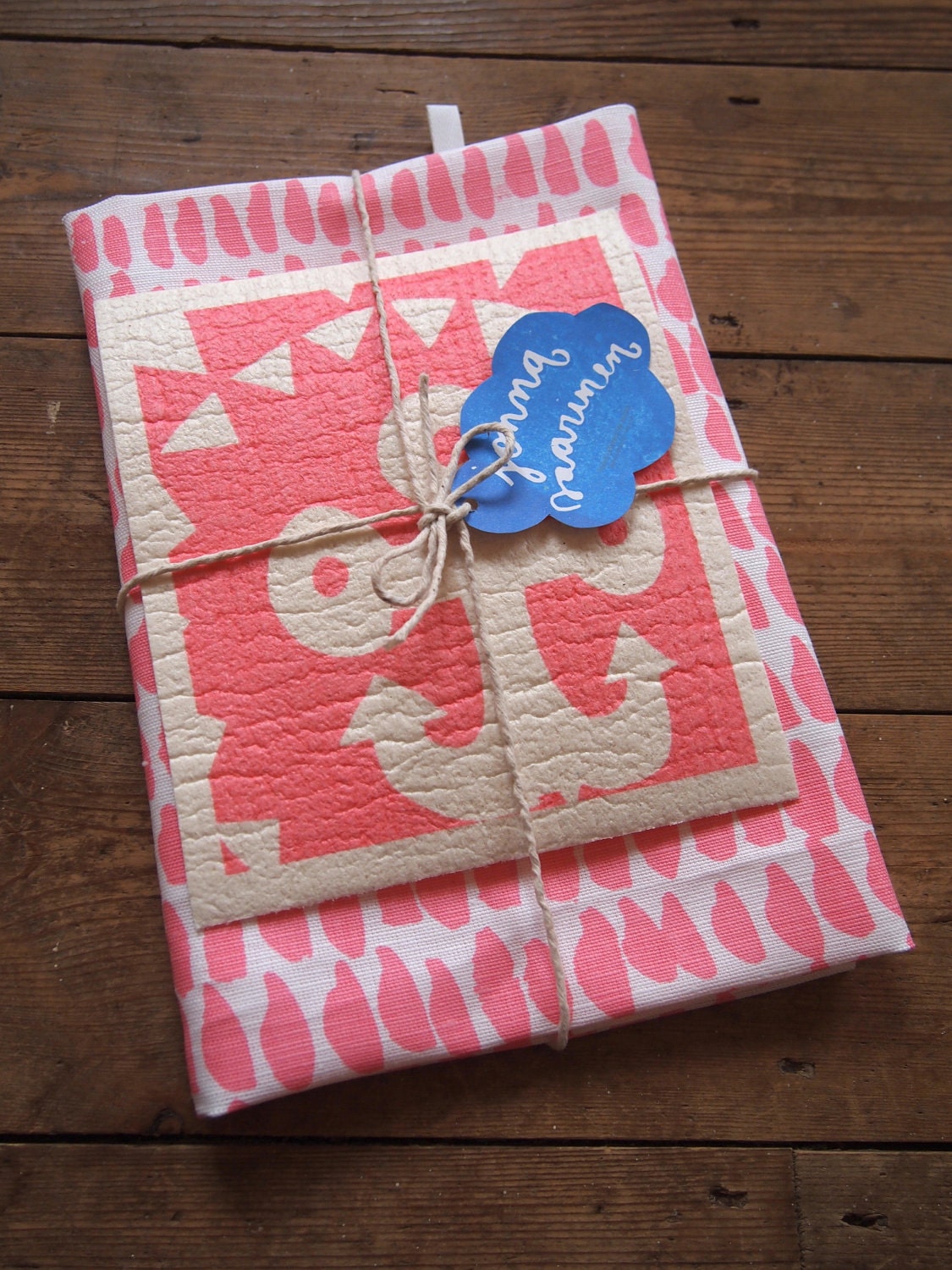 The 'Hundreds and Thousands' Tea towel and 'Anchor' Dishcloth bundle in pink