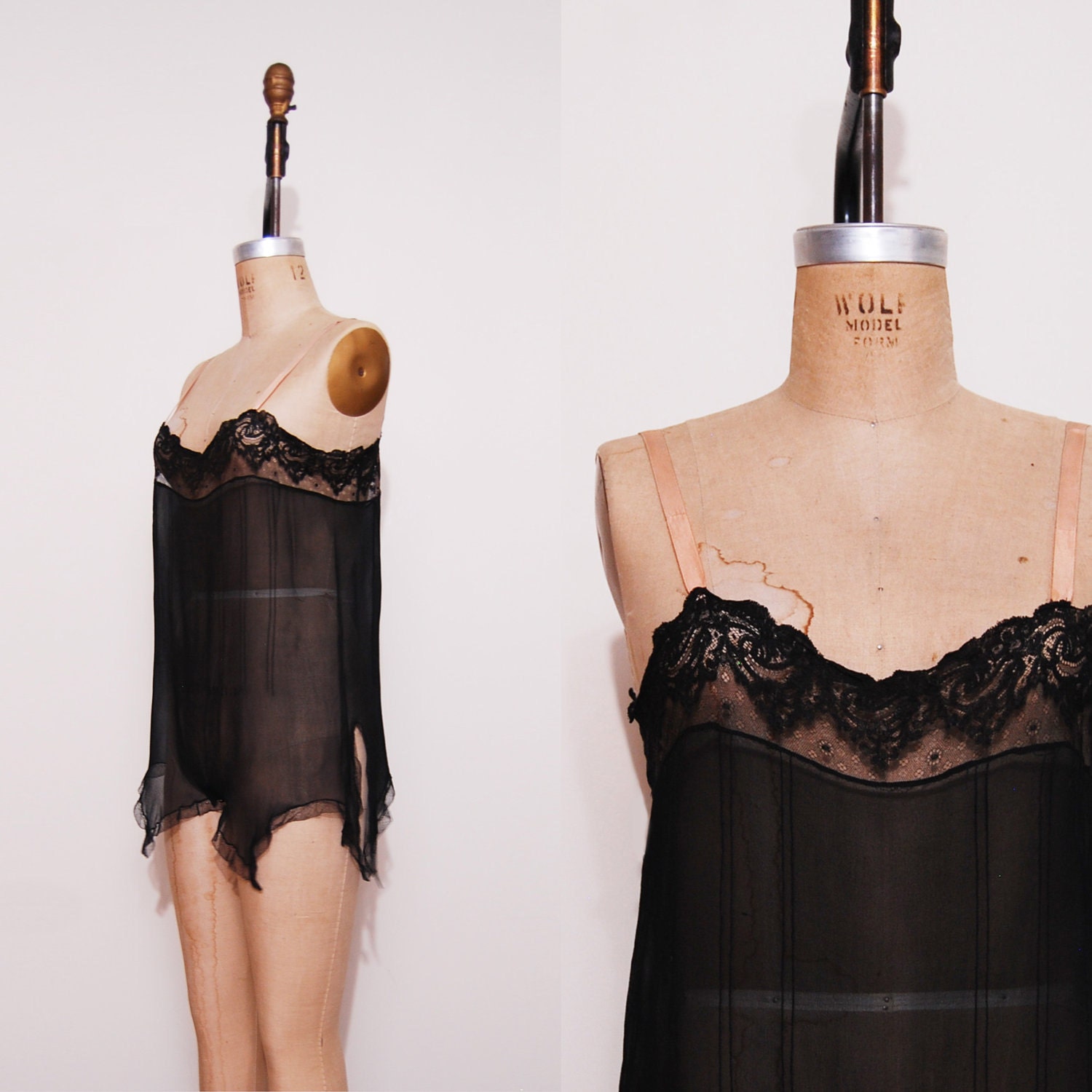 1920s flapper teddie. Antique 20s black lingerie onesie.