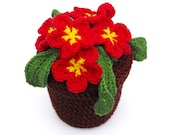 Crochet Primrose - Red flowers, brown pot