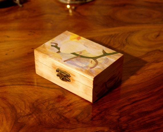 Jewelry box wooden trinket box gift box decoupage keepsake box rustic style shabby chic home decor