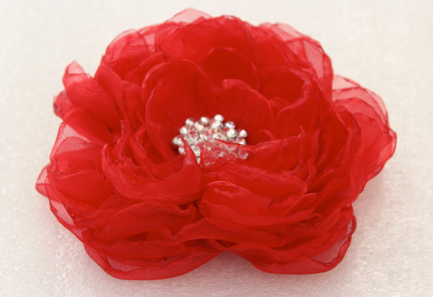 Red hair flower with rhinestone/ wedding red hair clip/ fabric wedding flower/ bridal hair clip