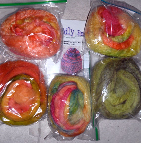 5 Fiber Sampler, Hand Dyed Spinning Fiber tops, Sherbert & Ernie