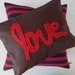 Custom Applique Love Pillow Chocolate Brown With Red Love Applique Handmade