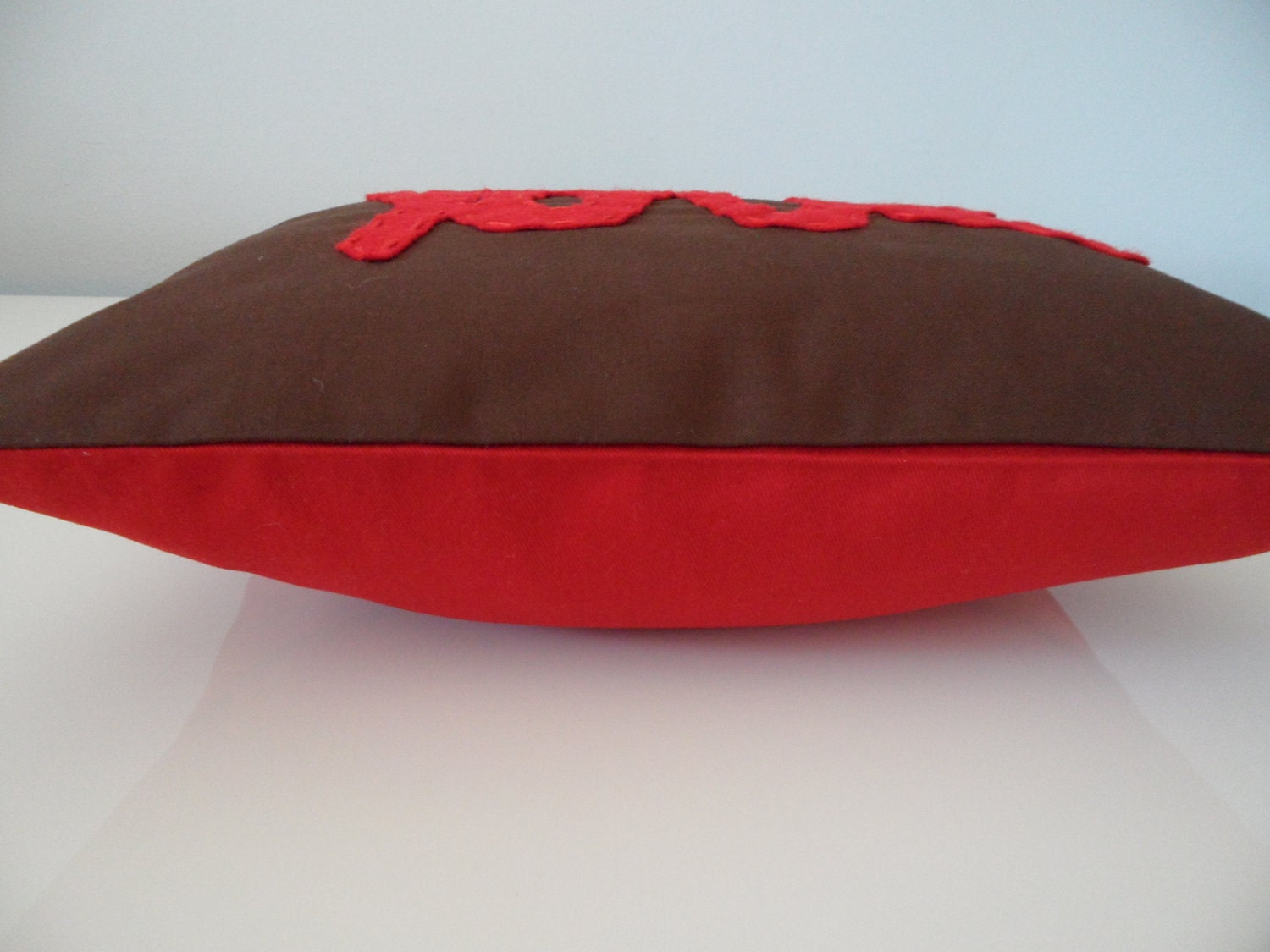 Custom Applique Love Pillow Chocolate Brown With Red Love Applique Handmade