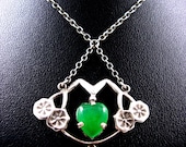 Antique Art Nouveau Charles Horner Silver Necklace Jade Green Heart Lavaliere c1907