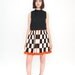 Vintage Mod Shift Dress with Pleated Orange and Black Checkered Print Skirt