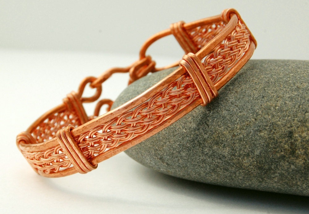 Wire Wrapped Woven Bracelet - Copper Bangle Bracelet - MiscellaneaEtcetera