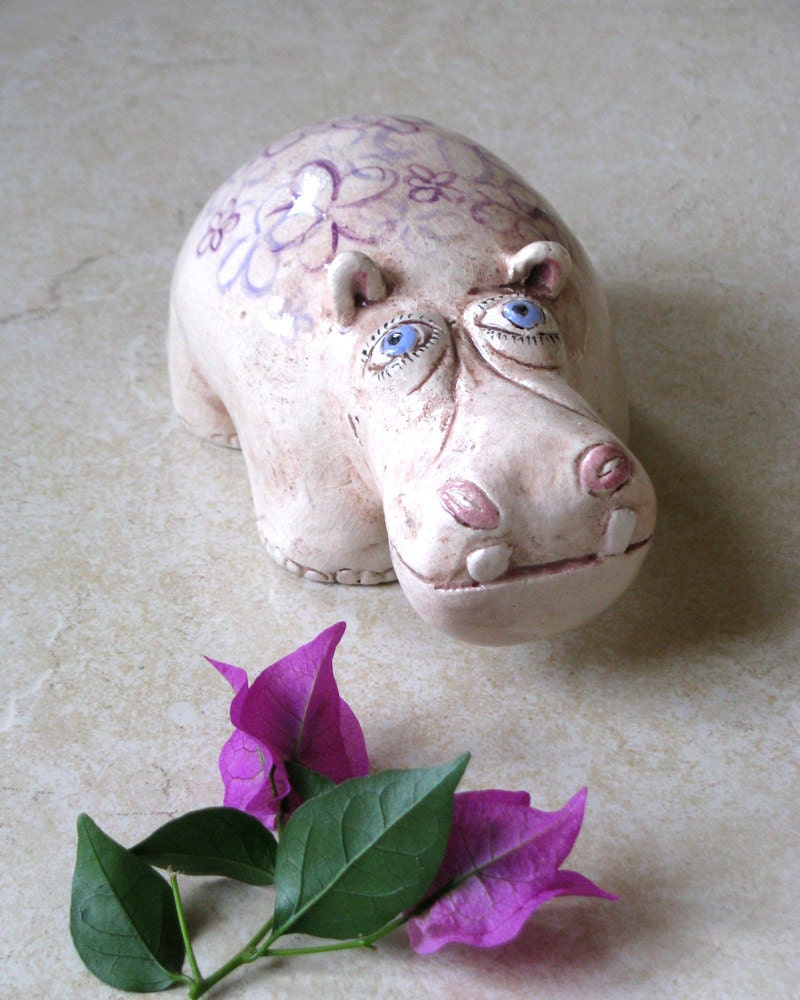 Handmade Ceramic HIPPO With Blue Eyes