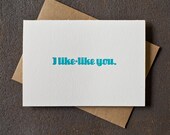 Letterpress Funny Valentine's / Love Card - I Like-Like You - Teal