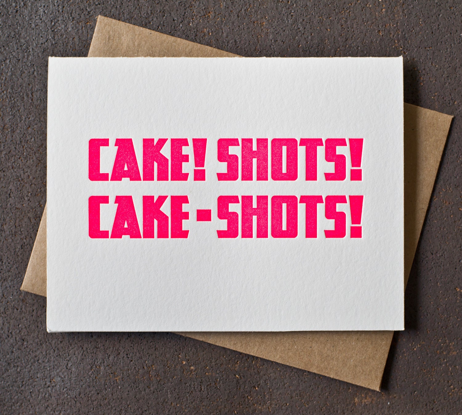 Letterpress Birthday Card - Cake Shots - Neon Pink